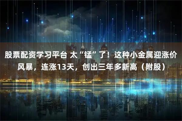 股票配资学习平台 太“锰”了！这种小金属迎涨价风暴，连涨13天，创出三年多新高（附股）