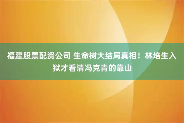 福建股票配资公司 生命树大结局真相！林培生入狱才看清冯克青的靠山